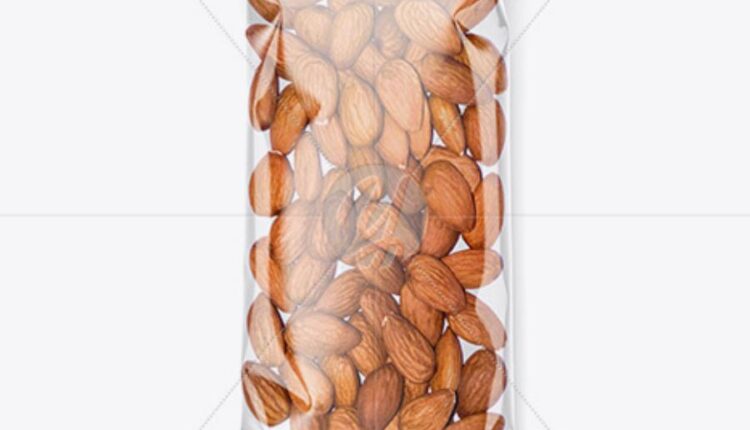 موکاپ بسته بندی پلاستیکی شفاف بادام   Almonds Mockup
