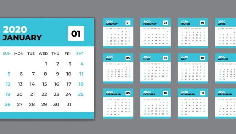 تقویم 2020 برای دسکتاپ   Desktop calendar 2020 template