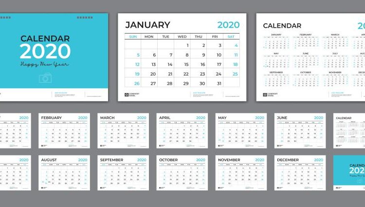 تقویم 2020 برای دسکتاپ   Desktop calendar 2020 template