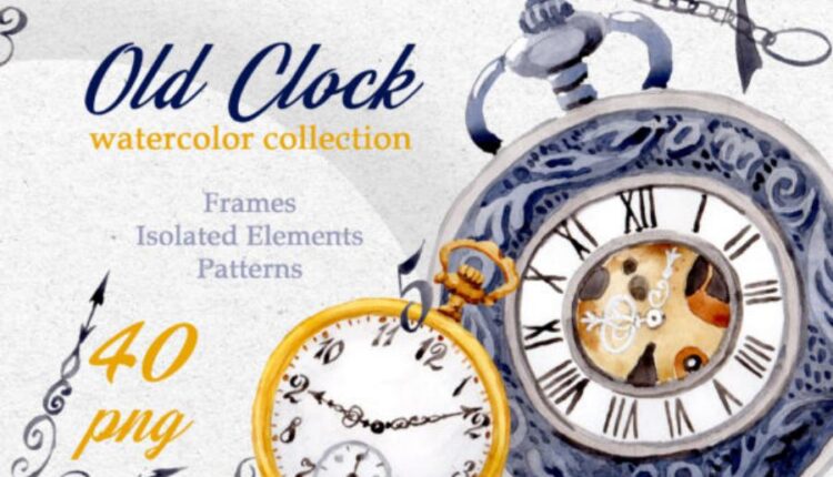 تصاویر PNG آبرنگی ساعت قدیمی   Watercolor OLD CLOCK