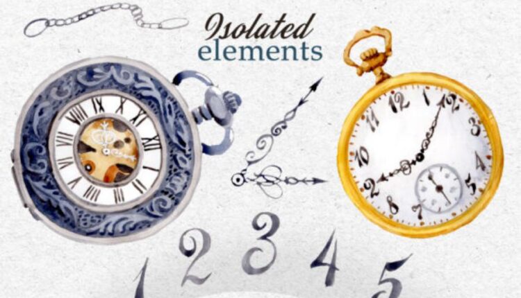 تصاویر PNG آبرنگی ساعت قدیمی   Watercolor OLD CLOCK