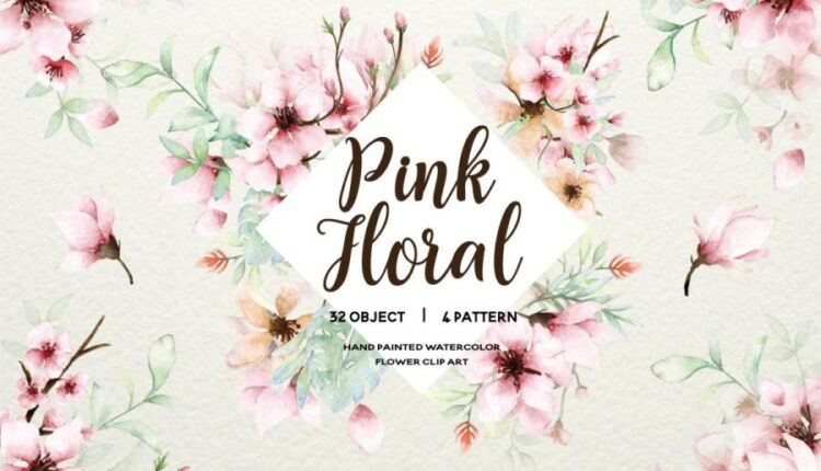 تصاویر PNG گل های صورتی ساکورا   Sakura Watercolor set