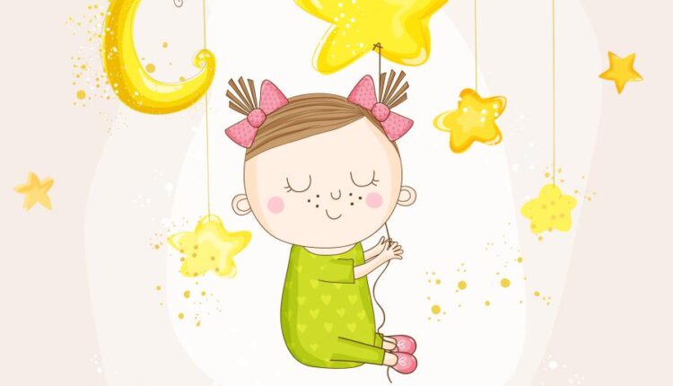 وکتور های فانتزی کودکانه   Baby Girl Sleeping With