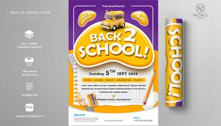 فایل لایه باز تراکت بازگشایی مدارس   Back To School Flyer