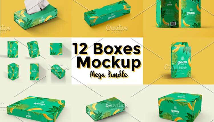 12 موکاپ کاربردی جعبه دستمال کاغذی   Boxes Mockup Mega
