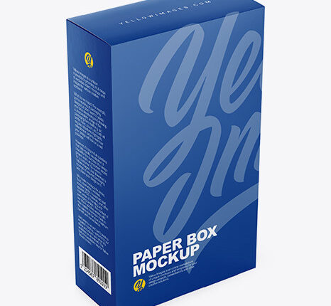موکاپ بسته بندی کاغذی در نمای سه رخ   Paper Box Mockup