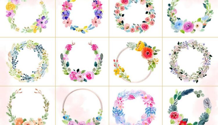 تصاویر png حلقه گل های آبرنگی   Watercolor Floral Wreaths