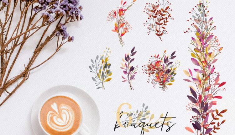 تصاویر png برگ و گل های آبرنگی پاییزی   Fall in Love Watercolor