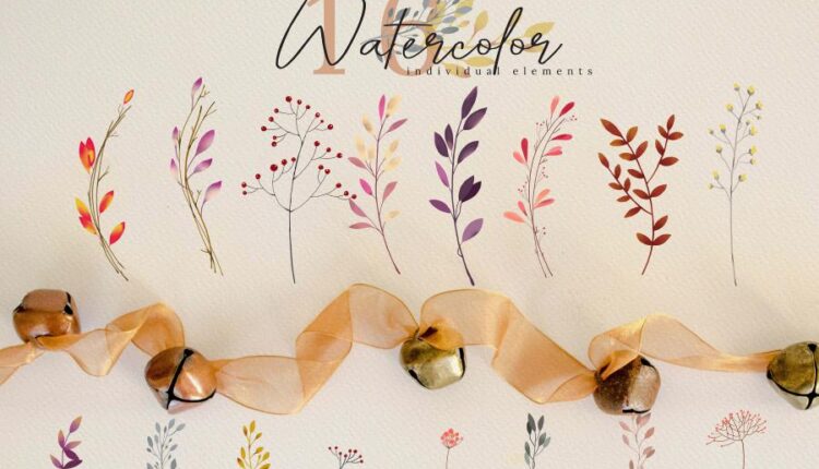 تصاویر png برگ و گل های آبرنگی پاییزی   Fall in Love Watercolor