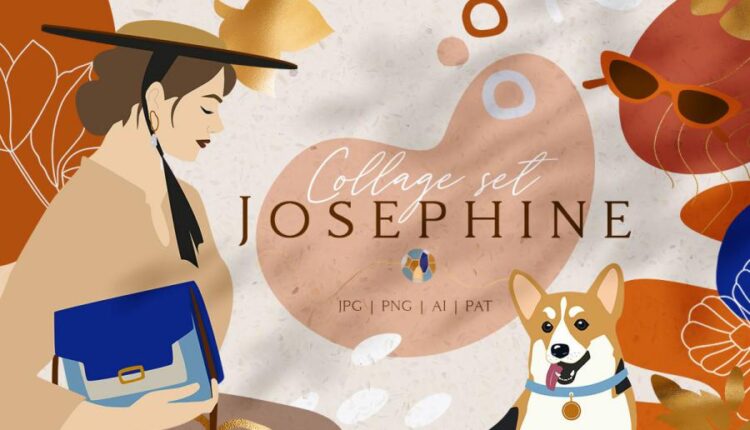 مجموعه طرح  وکتور و کلیپ آرت کلاژ دختر   Josephine Collage Set