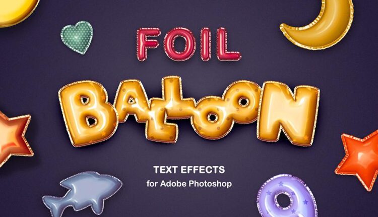 فایل لایه باز افکت بادکنک فویلی نوشته و اشکال   Foil Balloon