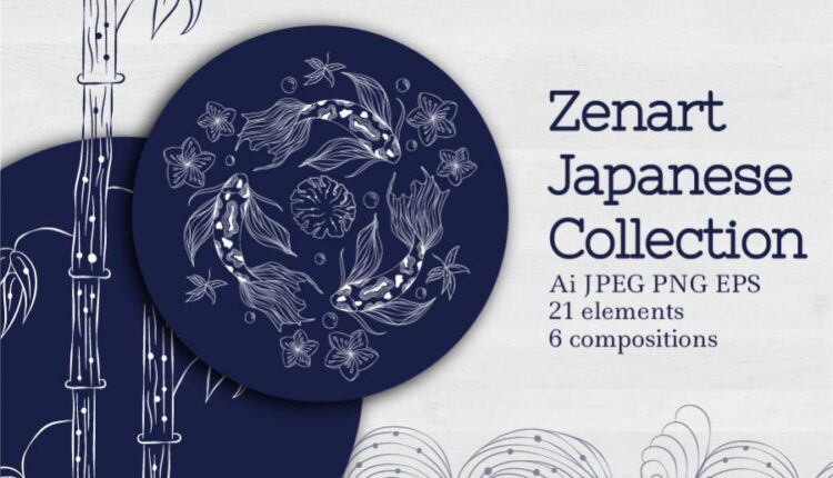مجموعه وکتور عناصر طراحی و تزئینی ژاپنی   Zenart Japanese