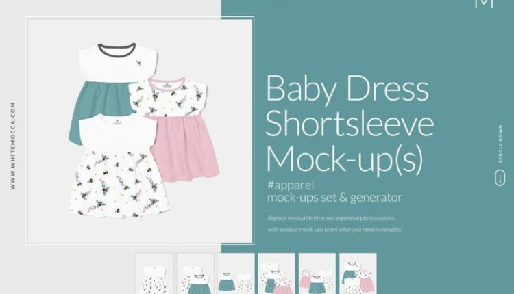 موکاپ پیراهن آستین کوتاه دخترانه کودک   Baby Dress Mock up