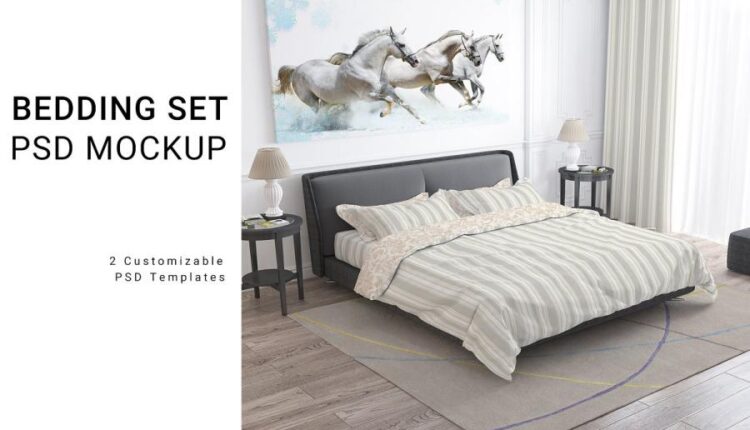 موکاپ رو تختی و تخت دو نفره   Bedroom Textile Set