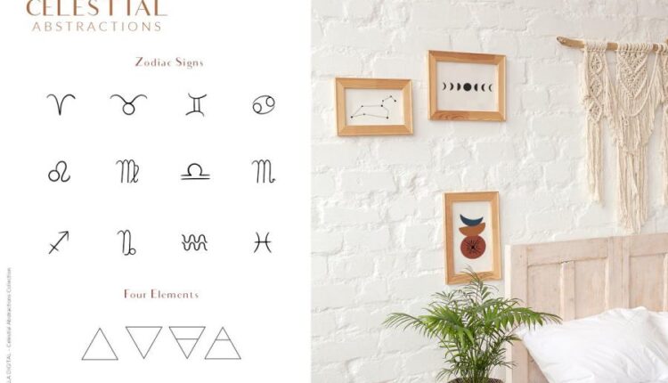 تصویرسازی های وکتوری فضا و نجوم   Celestial Abstract Set