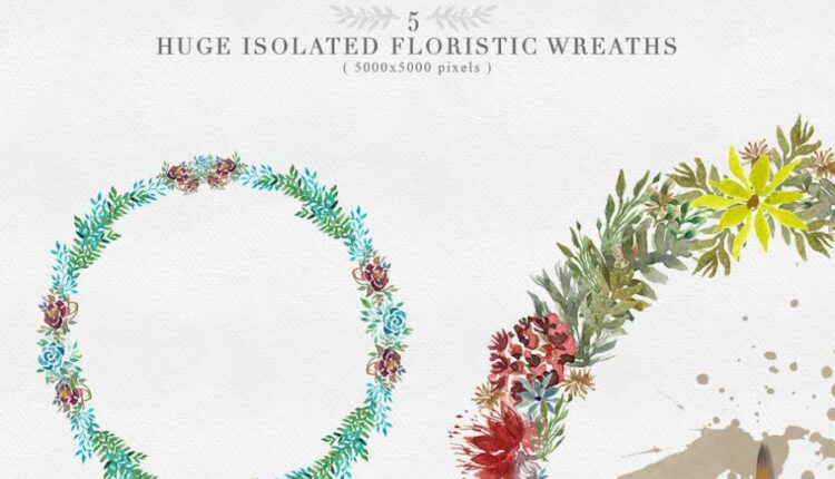 مجموعه کلیپ آرت عناصر طراحی جنگل   Wild Forest Watercolor