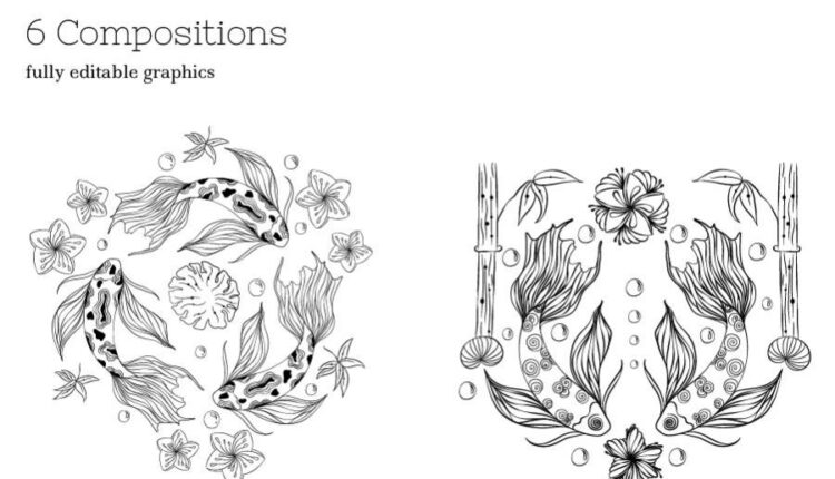 مجموعه وکتور عناصر طراحی و تزئینی ژاپنی   Zenart Japanese