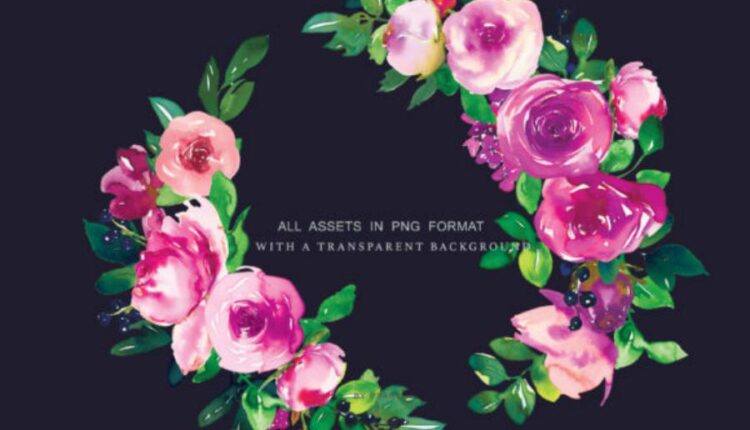 تصاویر png آبرنگی گل های صورتی بهاری   Watercolor Pink Floral