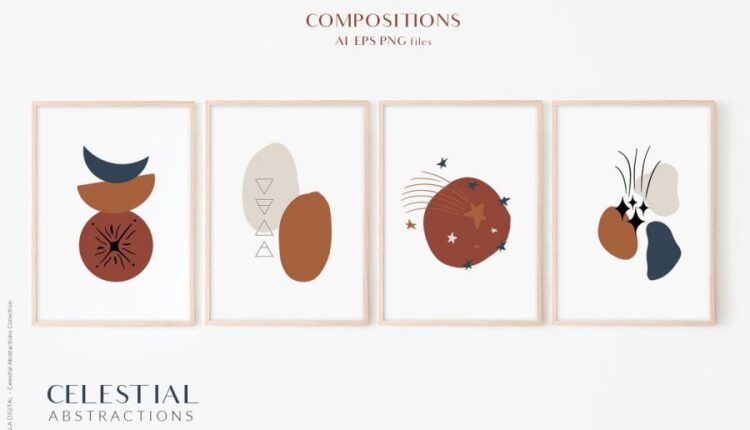 تصویرسازی های وکتوری فضا و نجوم   Celestial Abstract Set