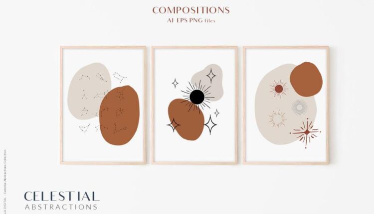 تصویرسازی های وکتوری فضا و نجوم   Celestial Abstract Set