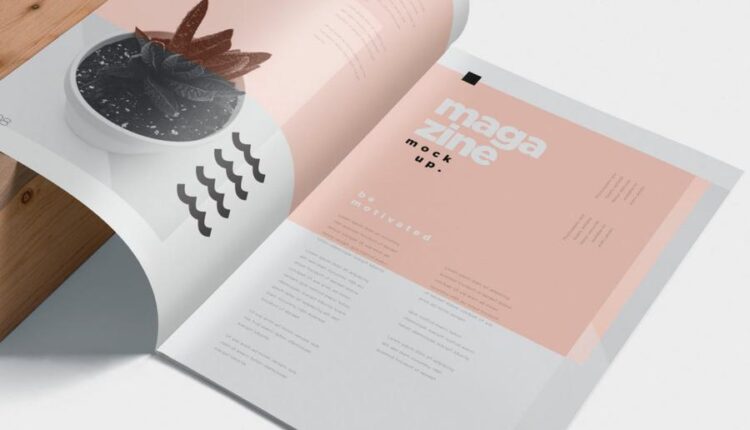 موکاپ مجله تبلیغاتی   Open Magazine Mockups for Ad Designs