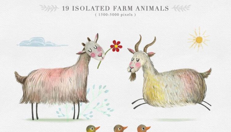 مجموعه کلیپ آرت حیوانات اهلی با طرح آبرنگی   Animals Watercolor