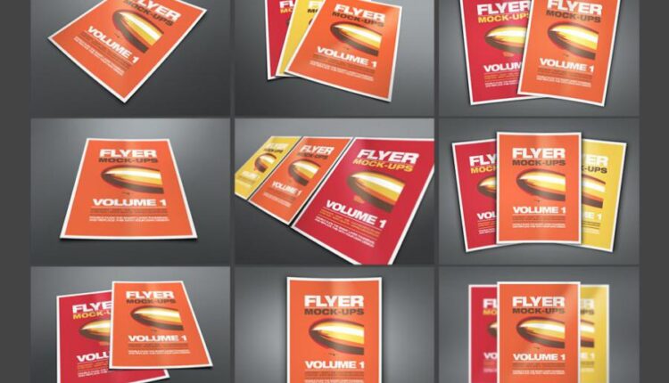 موکاپ تراکت روی میز   Flyer Mockups