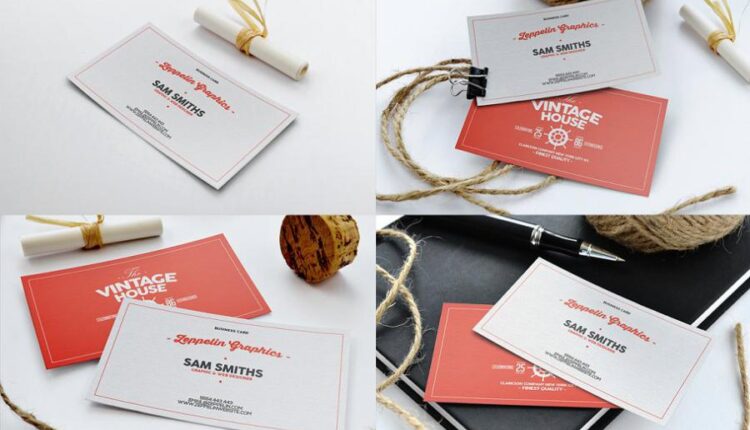 موکاپ کارت ویزیت جنس کتان   Business Card Mock ups