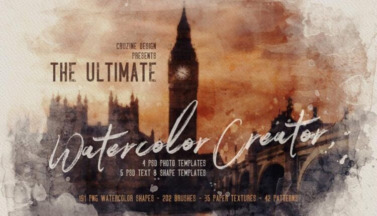 فایل لایه باز ساخت تصاویر آبرنگی   Watercolor Creator