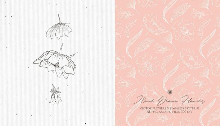 تصاویر پی ان جی گل های خطی و دستی   Hand Drawn Flowers