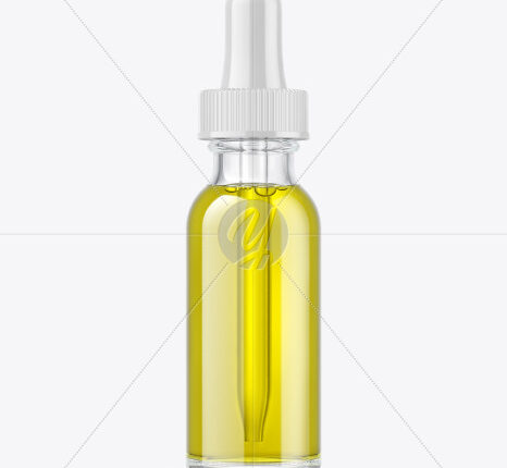 موکاپ برچسب شیشه قطره چکان   Clear Glass Dropper Bottle with Oil Mockup