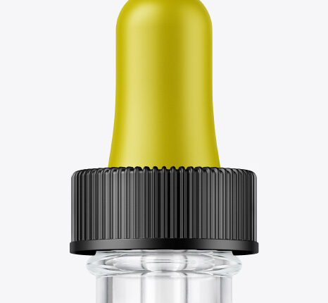 موکاپ برچسب شیشه قطره چکان   Clear Glass Dropper Bottle with Oil Mockup