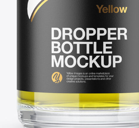 موکاپ برچسب شیشه قطره چکان   Clear Glass Dropper Bottle with Oil Mockup