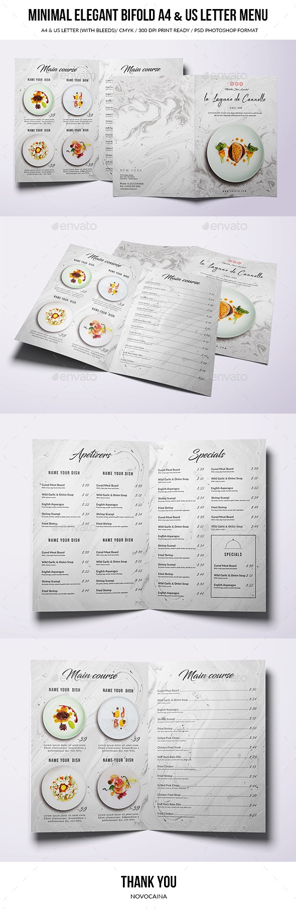 فایل لایه باز منوی رستوران و فست فود با طرح ساده Bifold Food Menu