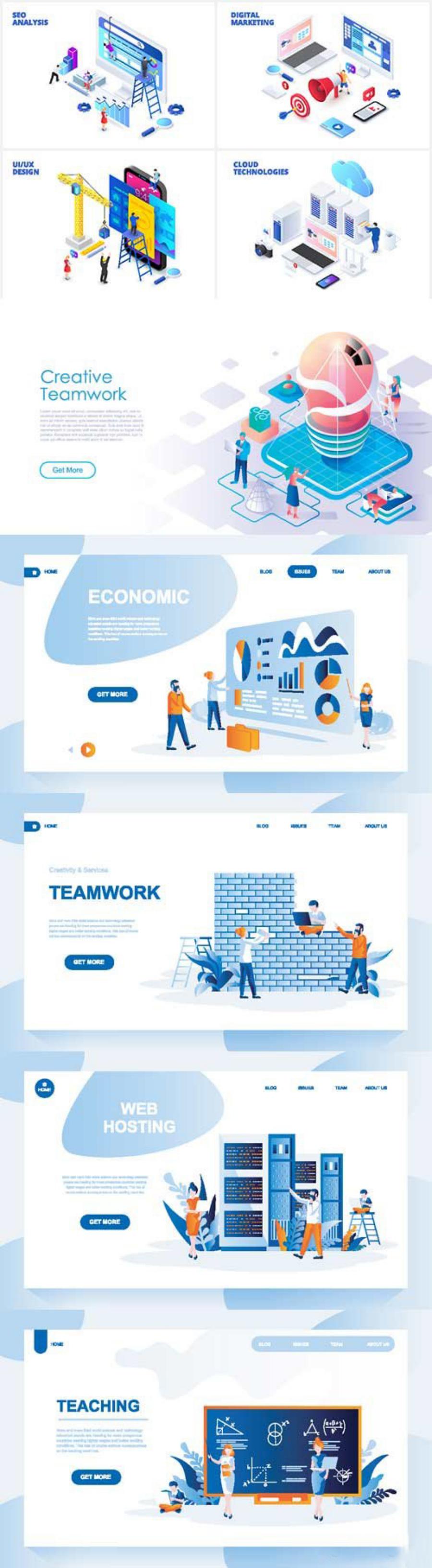 مجموعه سوم وکتور تصویرسازی شده سه بعدی و ایزومتریک vector 3