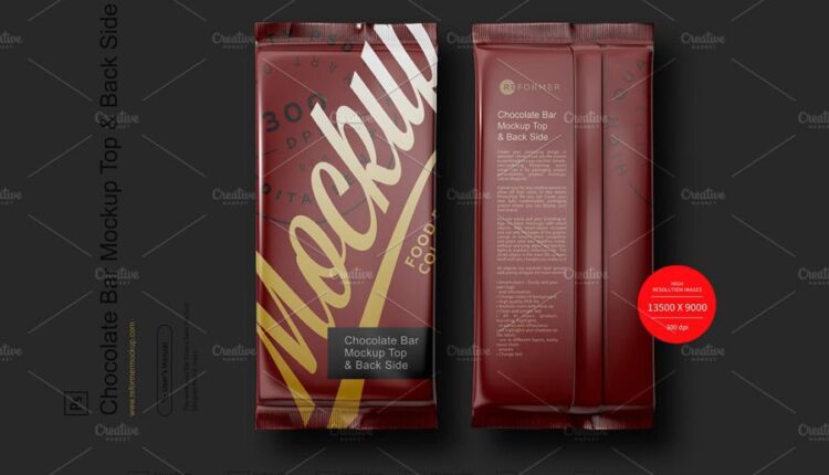 موکاپ بسته بندی شکلات به صورت پشت و رو   Chocolate Mockup