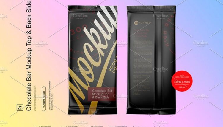 موکاپ بسته بندی شکلات به صورت پشت و رو   Chocolate Mockup