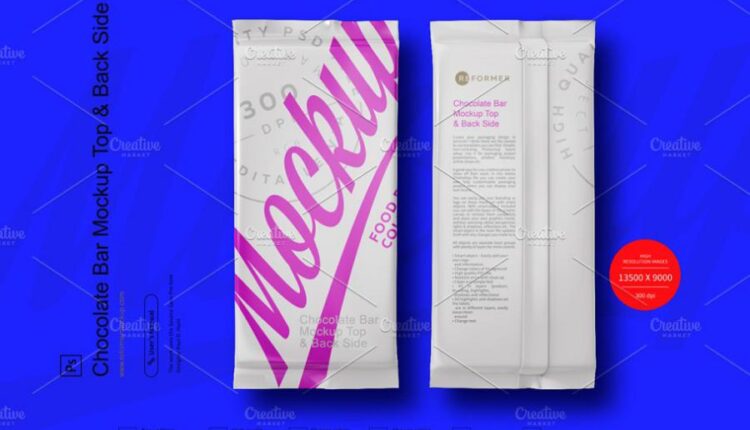 موکاپ بسته بندی شکلات به صورت پشت و رو   Chocolate Mockup