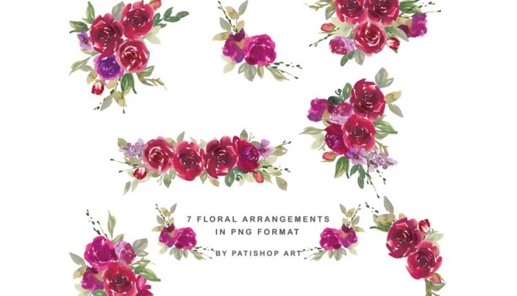 عکس png گل های رُز آبرنگی   Red Watercolor Rose