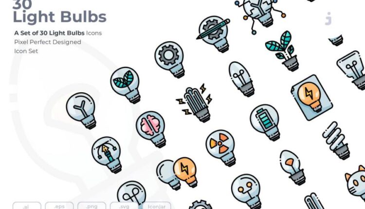30 وکتور لامپ های متنوع   Light Bulbs Icons