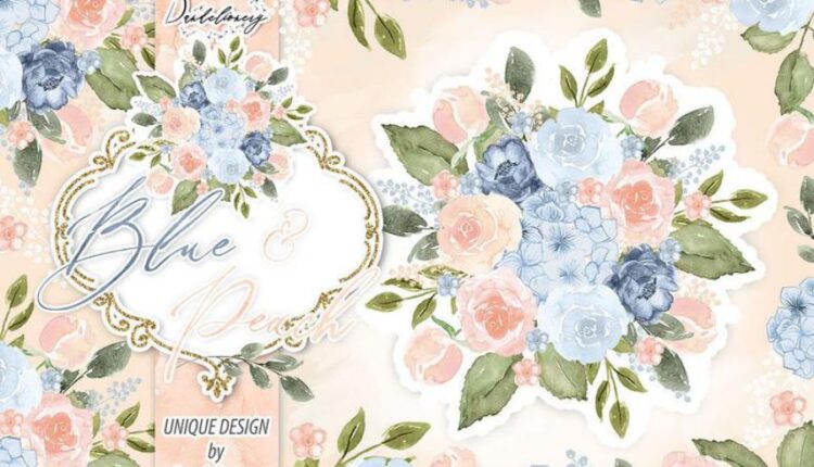 تصاویر png گل های آبرنگی آبی و هلویی   Watercolor Blue Peach