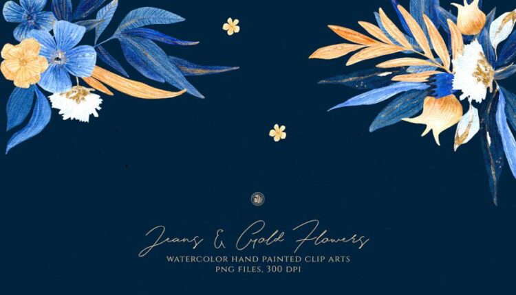 تصاویر PNG گل های زرد و آبی   Jeans and Gold Flowers