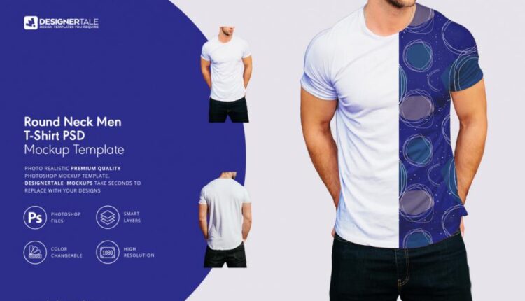 موکاپ تیشرت یقه گرد مردانه   Round Neck Men T Shirt Mock Up