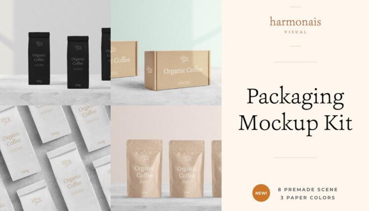 موکاپ بسته بندی کاغذی انواع قهوه و محصولات خشک غذایی   Mockup