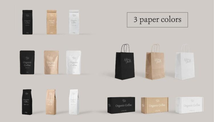 موکاپ بسته بندی کاغذی انواع قهوه و محصولات خشک غذایی   Mockup