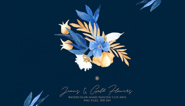 تصاویر PNG گل های زرد و آبی   Jeans and Gold Flowers