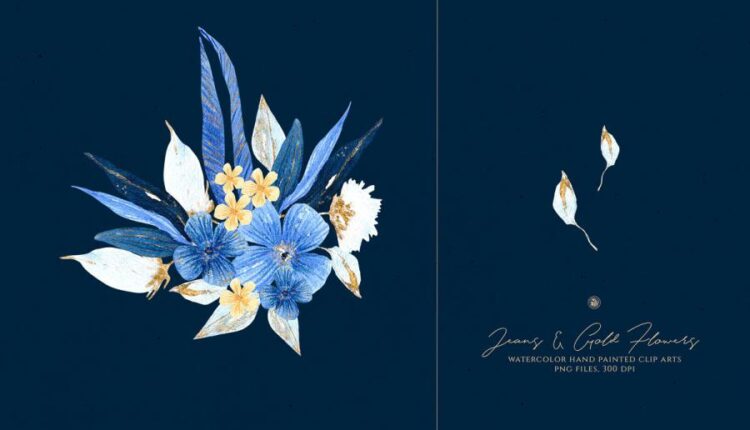تصاویر PNG گل های زرد و آبی   Jeans and Gold Flowers