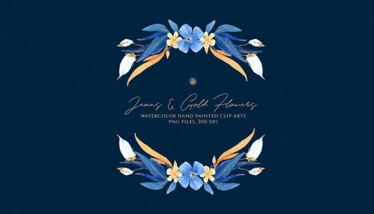 تصاویر PNG گل های زرد و آبی   Jeans and Gold Flowers