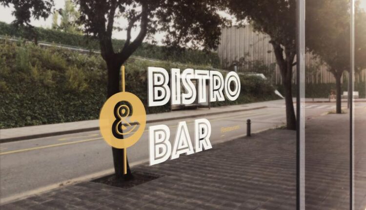 موکاپ لوگو روی شیشه مغازه   Windows View Mockup