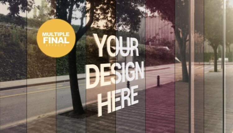 موکاپ لوگو روی شیشه مغازه   Windows View Mockup